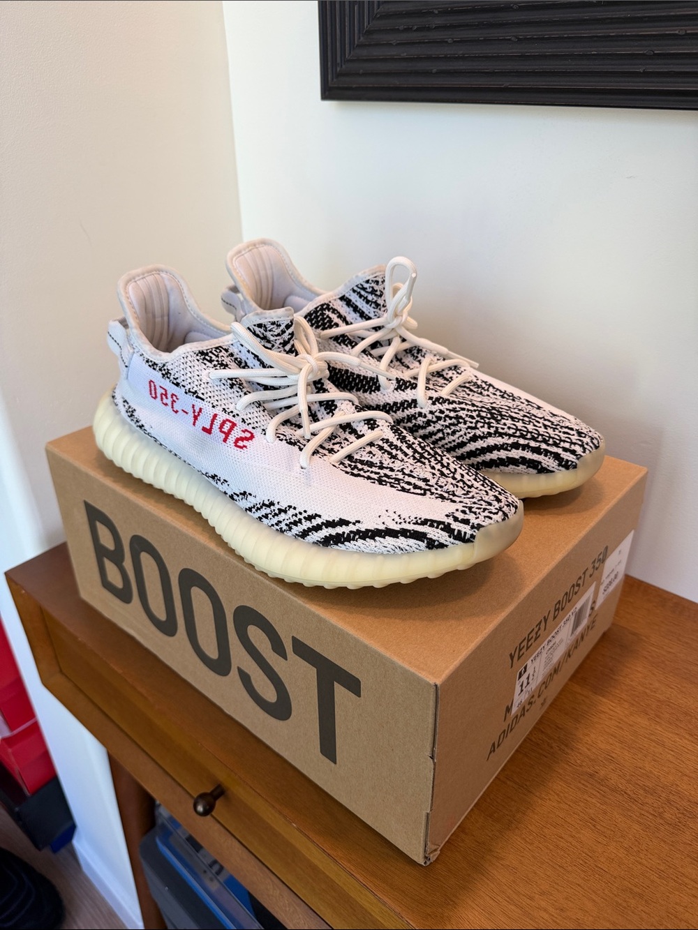 adidas Yeezy Boost 350 V2 Zebra Primeknit Low-Top Sneakers - White/Black/Red